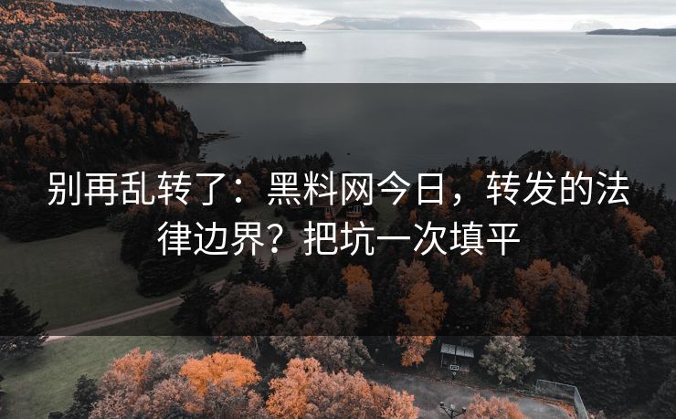 别再乱转了:黑料网今日,转发的法律边界?把坑一次填平 别再乱转了:黑料网今日,转发的法律边界?把坑一次填平