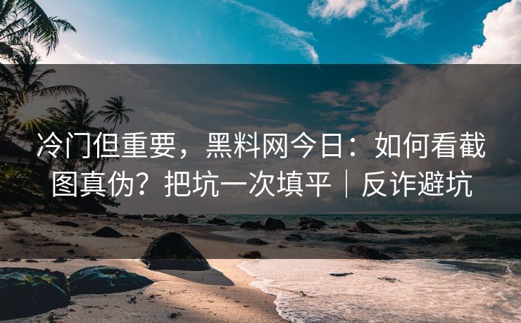 冷门但重要，黑料网今日：如何看截图真伪？把坑一次填平｜反诈避坑